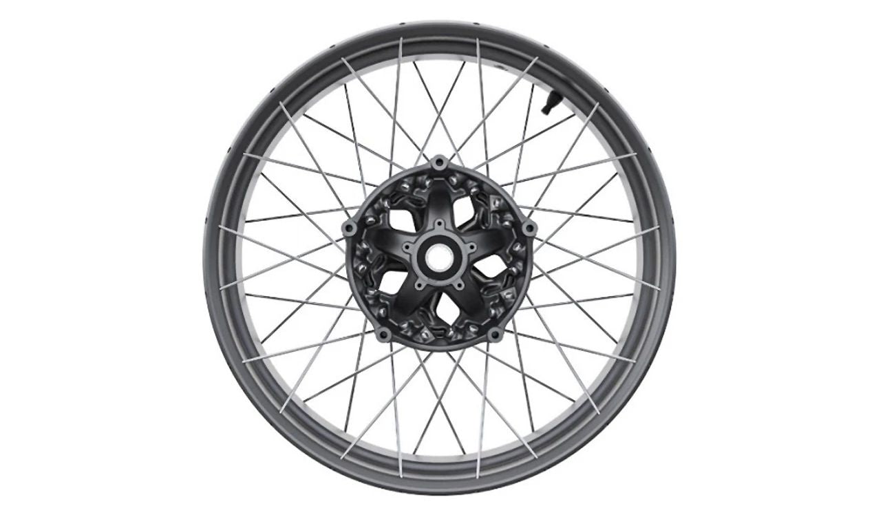 Cerchio posteriore nero a razze incrociate OEM 36318562513 per moto BMW R NineT Scrambler, R NineT Urban G/S. BMW Motorrad originale.