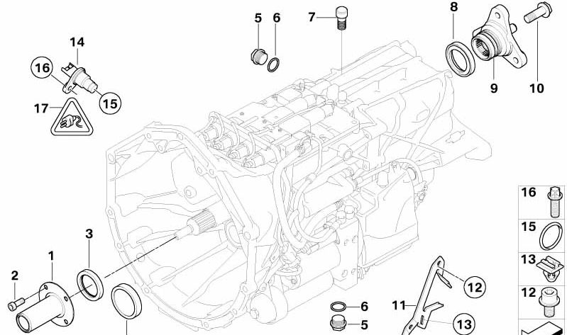Retén de eje OEM 23017837412 para BMW E60, E61, E63, E64. Original BMW.