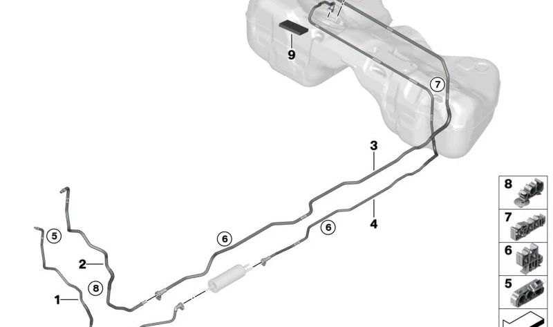 Clip fijación combustible OEM 16127359194 para BMW G20, G21, F90, G30, G31, G32, G11, G12, F91, F92, F93, G14, G15, G16, G05, G06, G07, Serie 2 G42. Original BMW.
