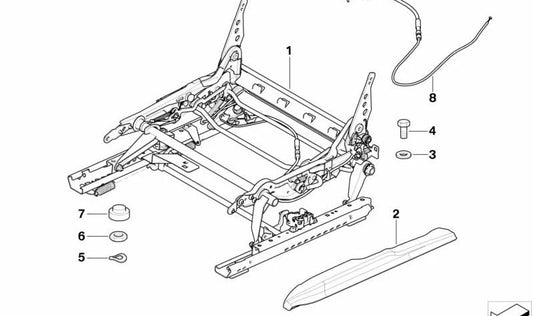 Cable Bowden Easy Entry izquierdo OEM 52107181115 para BMW E46 (316Ci, 316ti). Accesorio original BMW para el sistema de entrada fácil del asiento delantero.