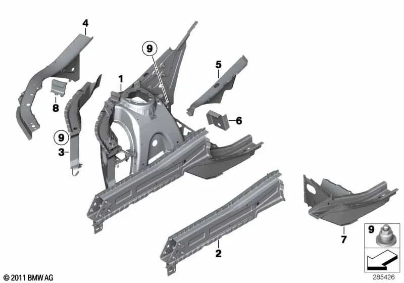 Right inner wheel arch support for BMW F25, F26 (OEM 41107267026). Original BMW.