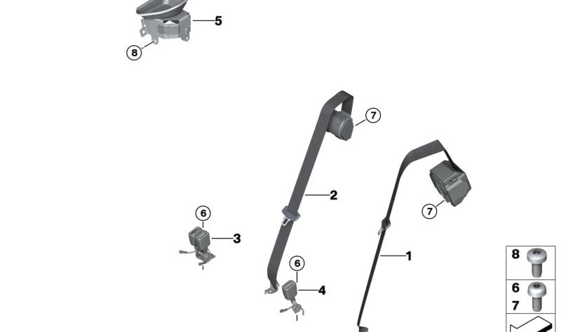 Courroie de sécurité vers l'arrière gauche 72119490297 pour BMW IX I20 (Modèles: M60, XDrive40, 50) de 2021 à 2025. BMW original.