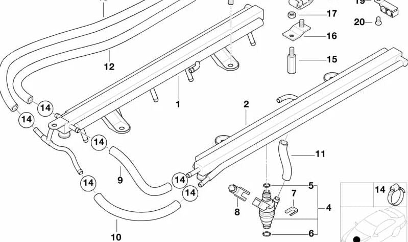 Inyector de combustible OEM 13641435991 para BMW E38 750i (M73), todos los modelos compatibles. Original BMW.