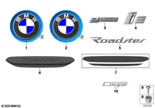 Inscripción "eDrive" OEM 51147338202 para BMW i3 I01, i3 I01 LCI, i8 I12, i8 I12 LCI, i8 I15. Original BMW.
