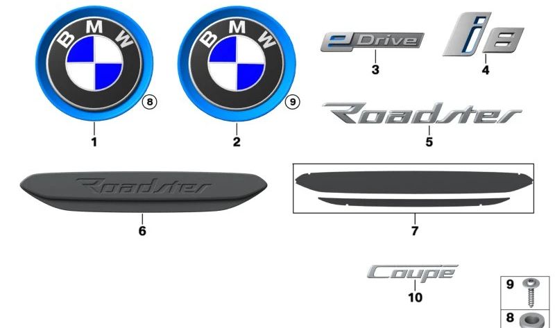 Emblema posteriore "Roadster" OEM nero 51149478912 per BMW I8 (I15). BMW originale.