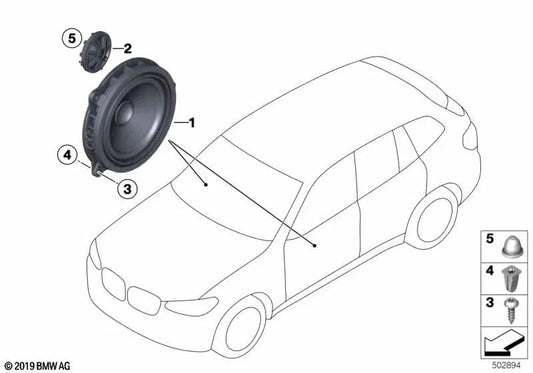 Altavoz tonos medios Top-HiFi OEM 65136813105 para BMW X3 G01, iX3 G08, X3 M F97, X4 G02, X4 M F98... y más. Original BMW.