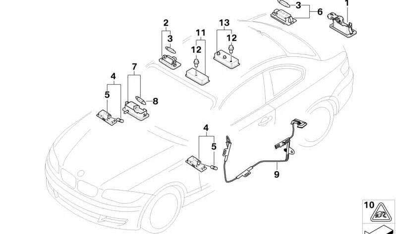 LED -Licht für den rechten Türgriff OEM 63317184362 für BMW E82, E88. Original BMW.