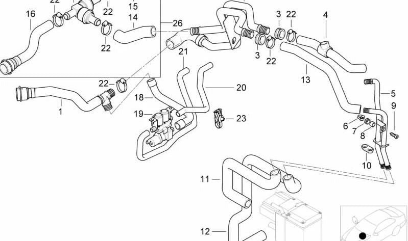 Tubo refrigerante OEM 64216904829 para BMW Serie 5 E39 520d (motor M47, manual, 2000-2003). Original BMW.