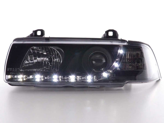 Phares LED avec look DRL pour BMW Série 3 Coupé, Cabrio E36 92-98 noir