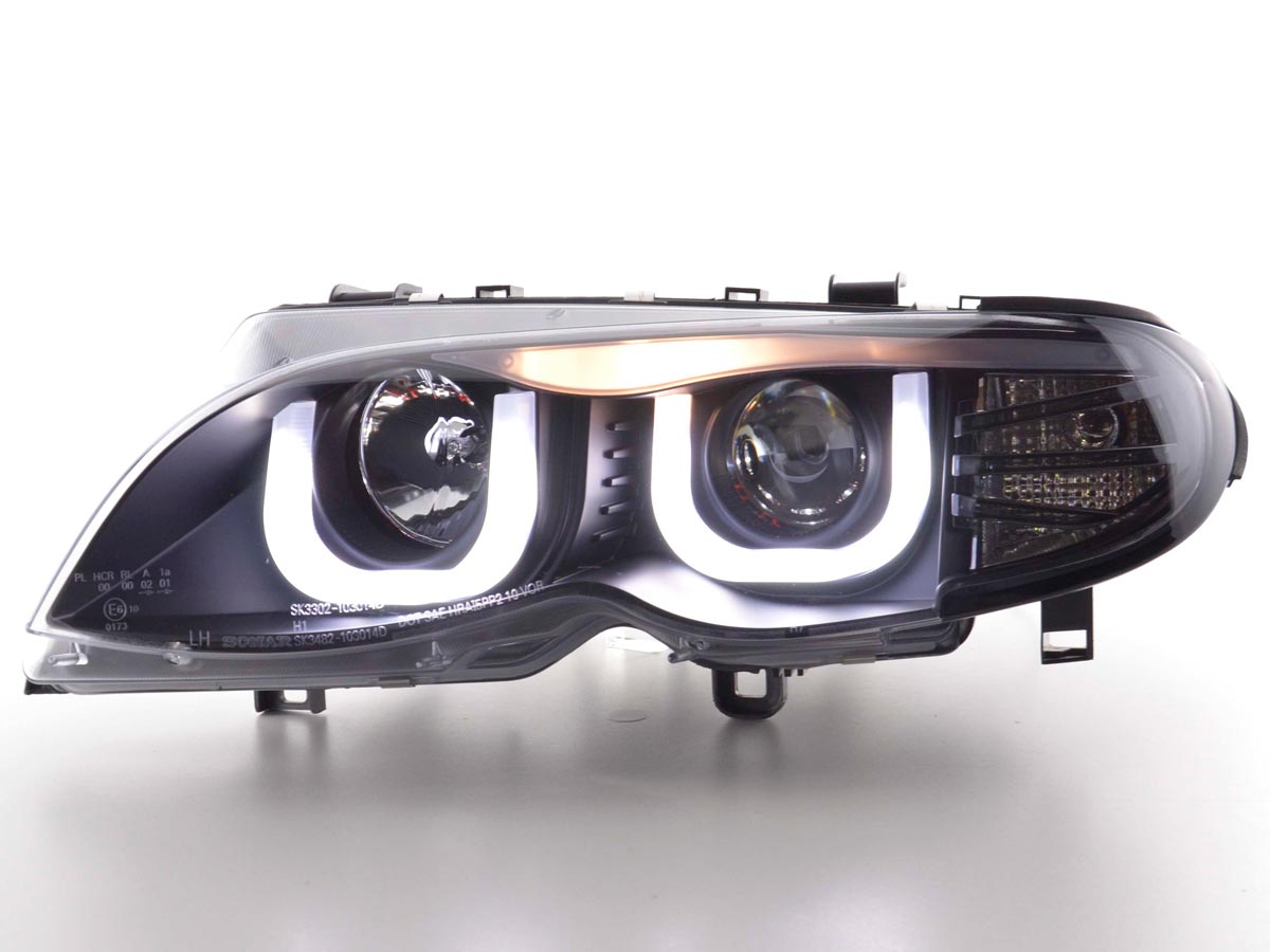 Faros delanteros LED con aspecto DRL para BMW Serie 3 E46 Berlina/Touring 02-05 en negro para volante a la derecha