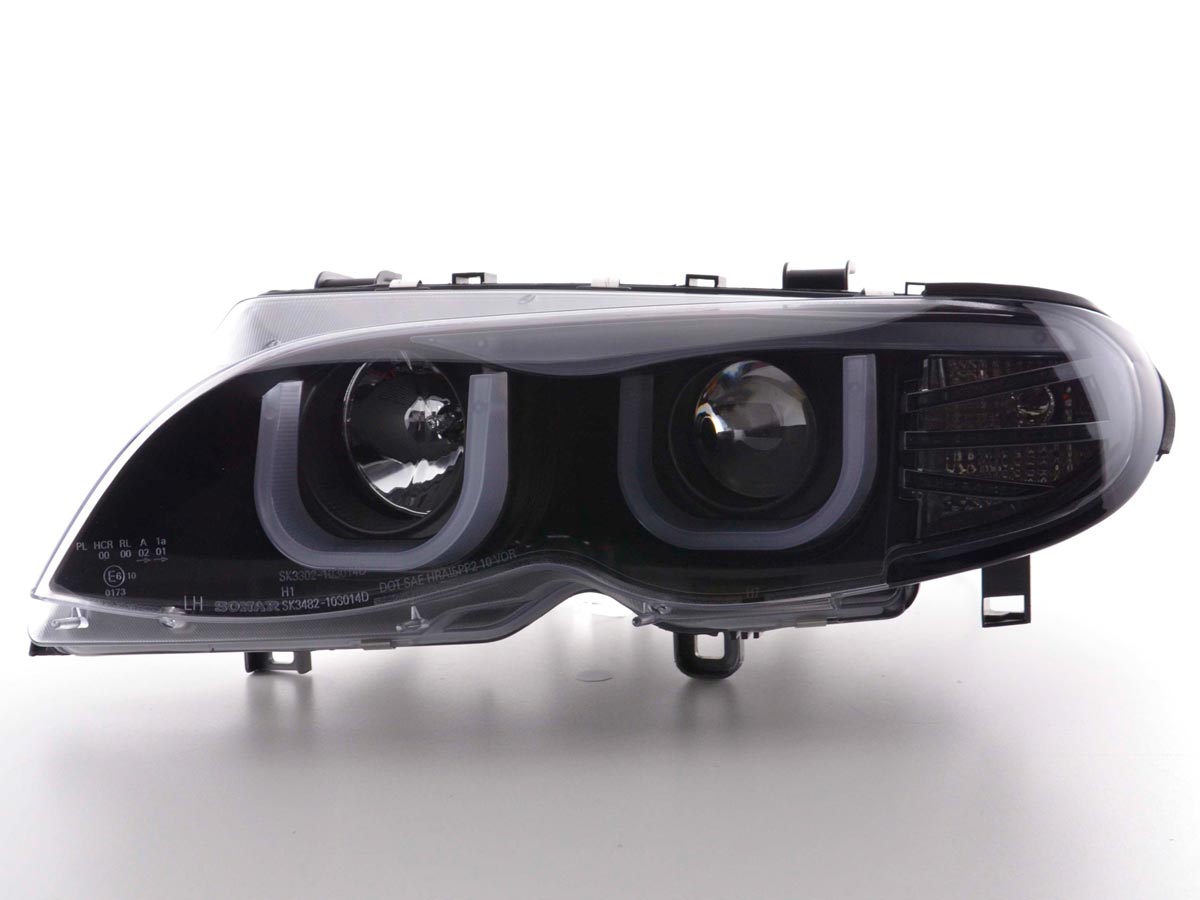 Faros delanteros LED con aspecto DRL para BMW Serie 3 E46 Berlina/Touring 02-05 en negro para volante a la derecha