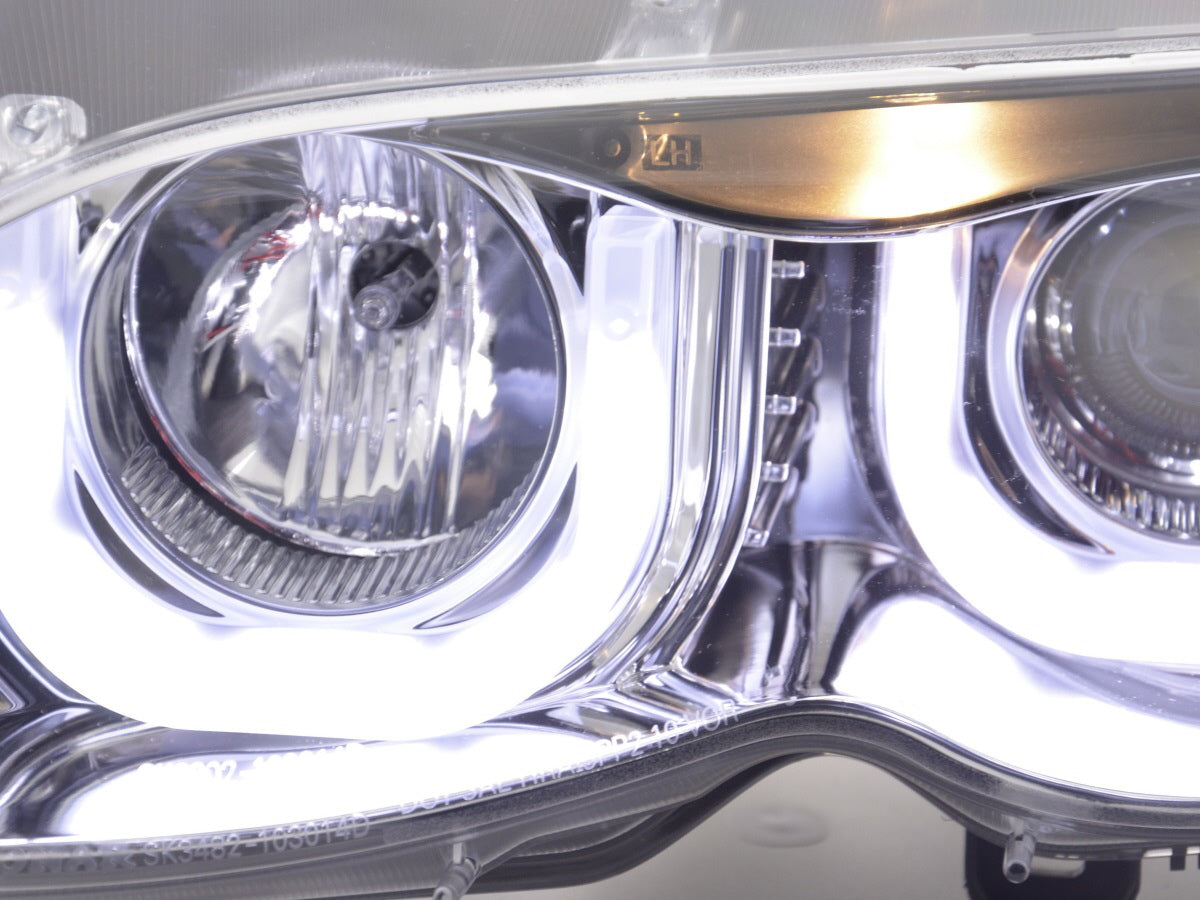 Faros delanteros Angel Eyes para BMW Serie 3 E46 Berlina/Touring 02-05 cromados para volante a la derecha