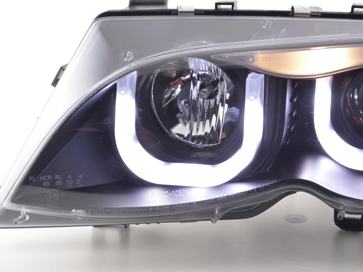 Faros Angel Eye para BMW Serie 3 E46 Berlina/Touring 02-05 en color negro para vehículos con volante a la derecha