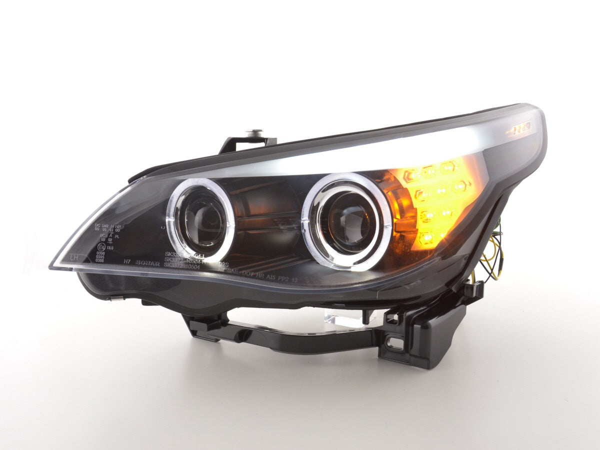 Faros delanteros xenón ojos de angel LED BMW Serie 5 E60 / E61 03-04 negro