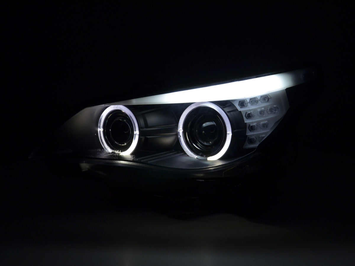 Faros delanteros xenón ojos de angel LED BMW Serie 5 E60 / E61 03-04 negro