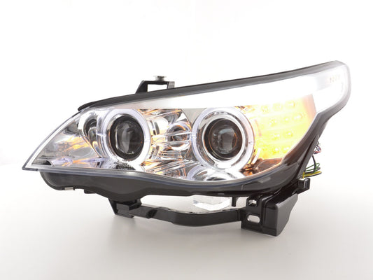 Fari LED Xenon Angel Eyes BMW Serie 5 E60 / E61 05-07 cromati