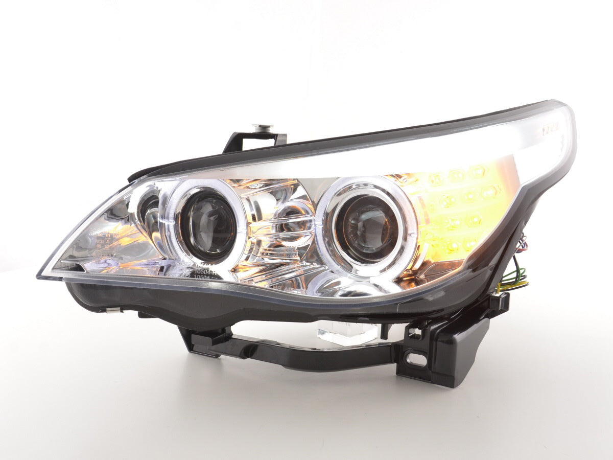 Faros delanteros xenón ojos de angel LED BMW Serie 5 E60 / E61 05-07 cromados