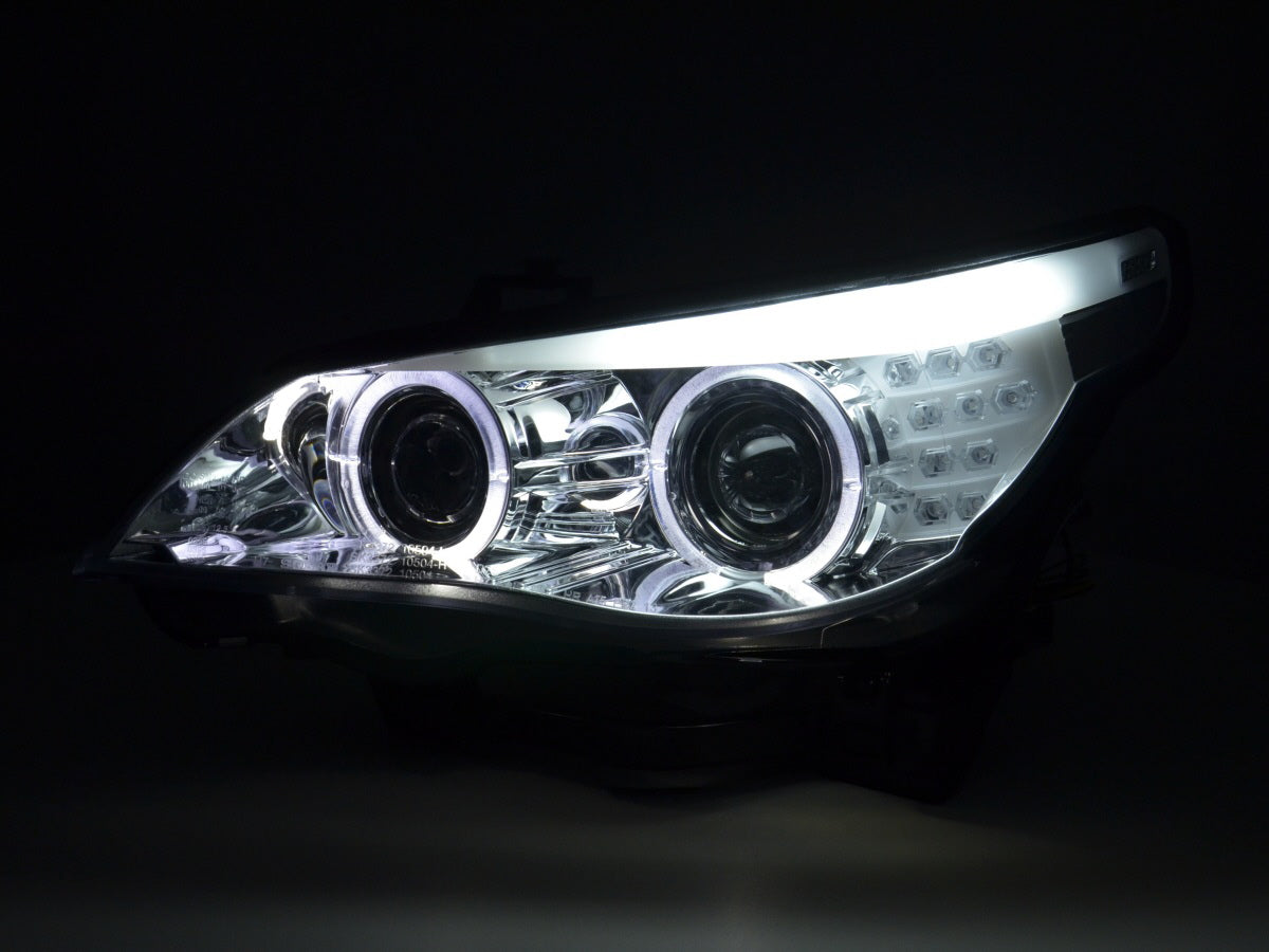 Faros delanteros xenón ojos de angel LED BMW Serie 5 E60 / E61 05-07 cromados
