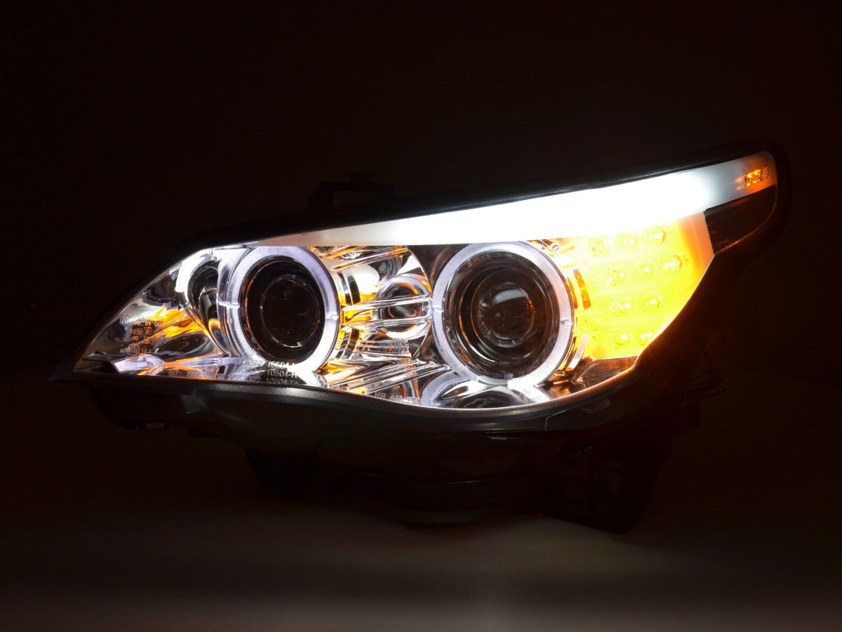 Faros delanteros xenón ojos de angel LED BMW Serie 5 E60 / E61 05-07 cromados