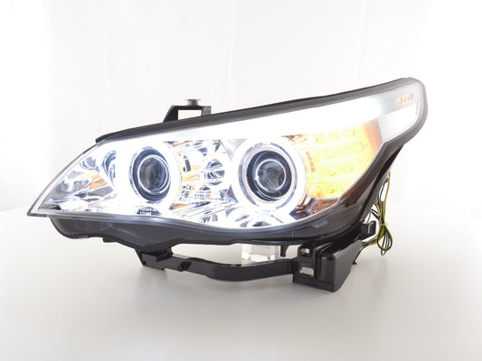 Faróis de xenônio olhos de anjo CCFL BMW Série 5 E60 / E61 05-08 cromados para volante à direita