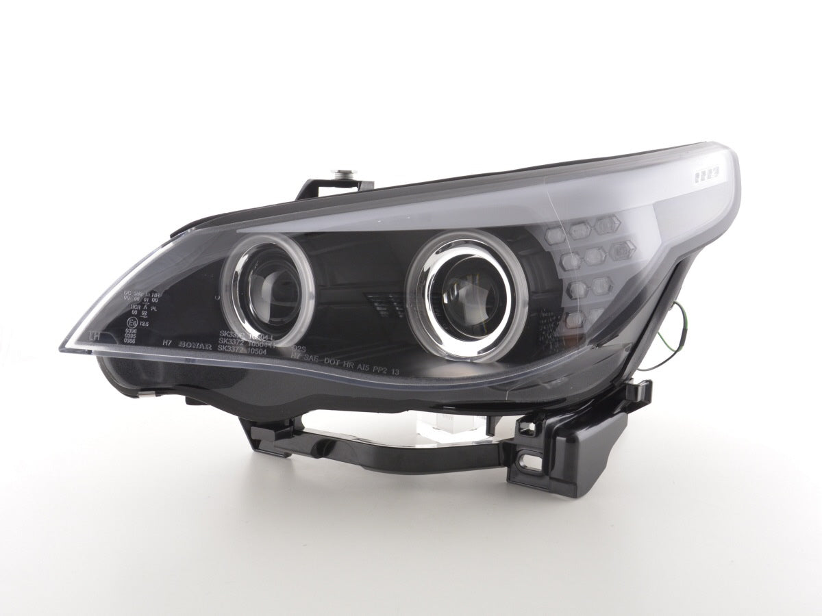 Faros delanteros xenón ojos de angel CCFL BMW Serie 5 E60 / E61 05-08 negros para volante a la derecha