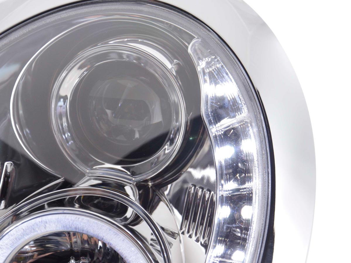 Faros delanteros LED DRL look Mini Cooper R50 01-06 cromado