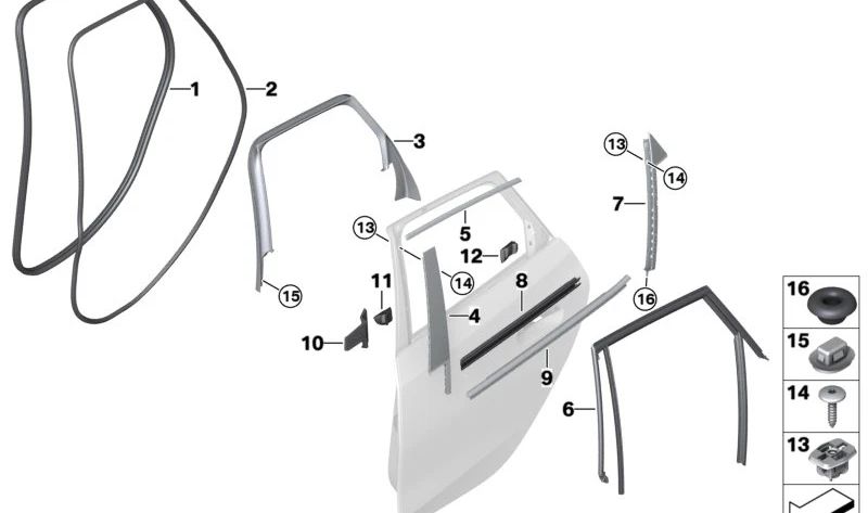 Tapa embellecedora exterior puerta trasera derecha OEM 51358496336 para BMW U06. Original BMW.