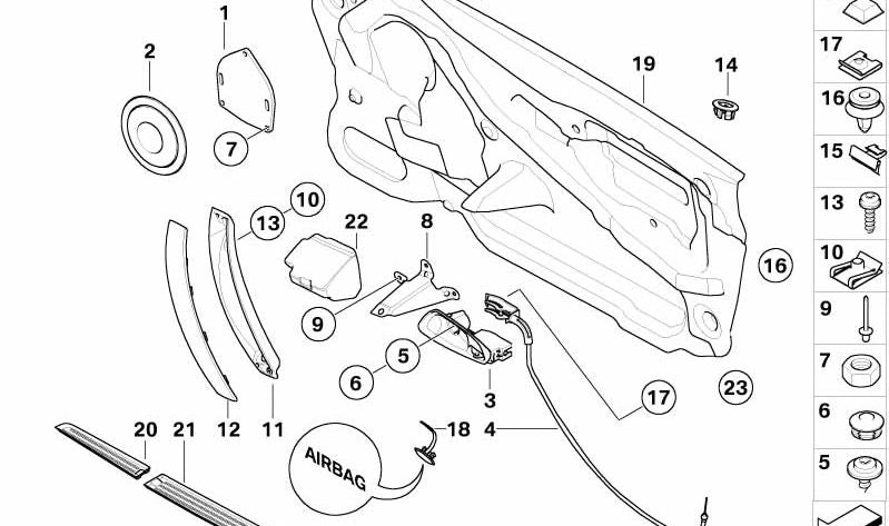 Left interior door opener for BMW Z4 E85, E86 (OEM 51416977513). Original BMW
