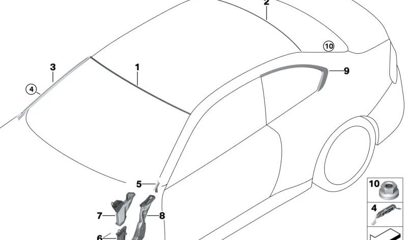 Moldura ventanilla trasera izquierda OEM 51337482863 para BMW G42, G87. Original BMW.