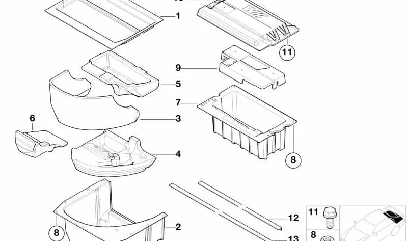 Inserto inferior para bandeja multifunción en maletero OEM 51712498951 para BMW E39. Pieza original BMW.