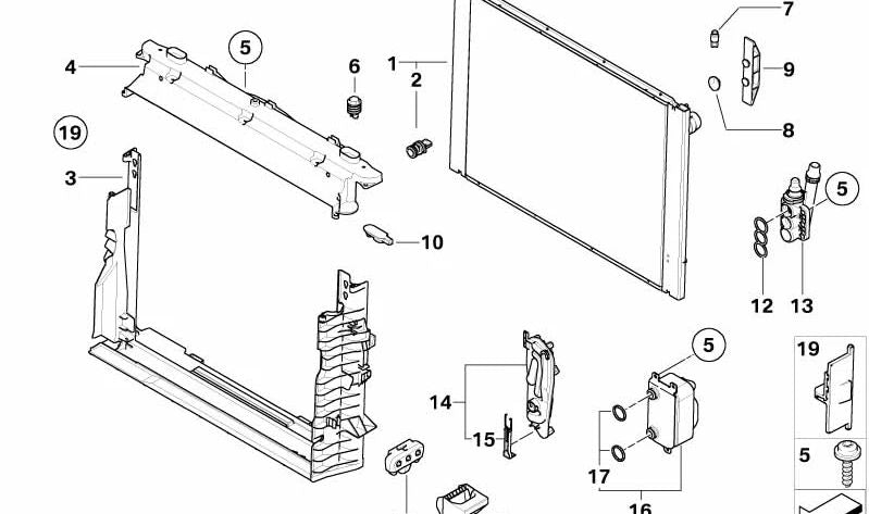 OEM Radian Module Support 17117545866 for BMW E60, E61, E63, E64. Compatible with N46 and M54 engines. Original BMW replacement.