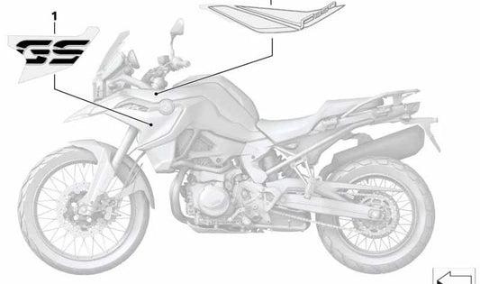 Inscripción izquierda metalizada OEM 51148389421 para motos BMW F850GS, F900GS. Original BMW Motorrad.