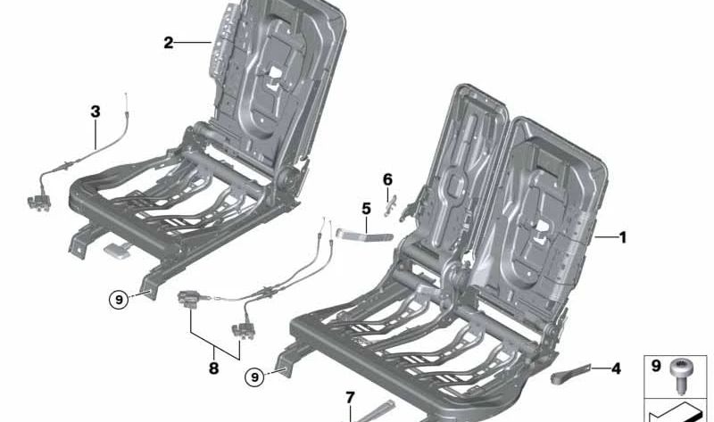 Mando liberador respaldo asiento derecho OEM 52207432607 para BMW F45, F45N, F46, F46N, F48, F48N. Original BMW.