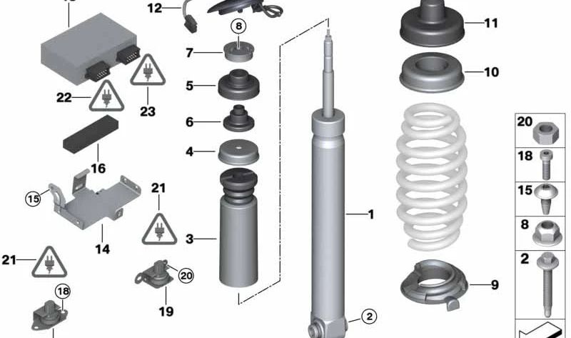 Soporte inferior de amortiguador OEM 33502283518 para BMW E90, E92, E93. Original BMW.