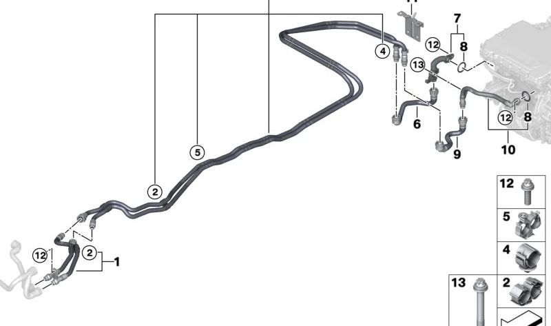 Tubo de alimentación unidad eléctrica OEM 17128475696 para BMW 4er G26E, G26F. Repuesto original BMW.