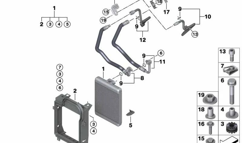 Tubo de aceite del radiador OEM 17227578061 para BMW X5 E70 4.8i (FE81, FE82) con motor N62T. Compatible con modelos producidos entre 12/2006 y 03/2010. Original BMW.