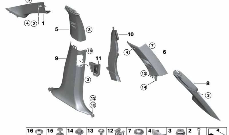 Embellecedor pilar D superior izquierdo negro OEM 51437848999 para BMW X5 F15, F85. Pieza original BMW.