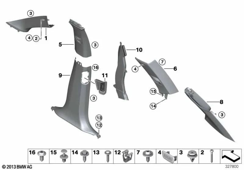 Carcasa inferior derecha del pilar B para BMW F15, F85 (OEM 51437354306). Original BMW