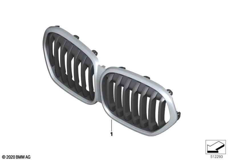 Front Hood Grill OEM 51138493451 for BMW X1 F48 LCI (2018-2022). Genuine BMW.