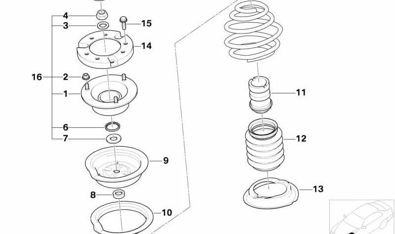 Cojinete de soporte suspensión OEM 31336752735 para BMW E39 520d, 520i {todos los modelos compatibles}. Original BMW.
