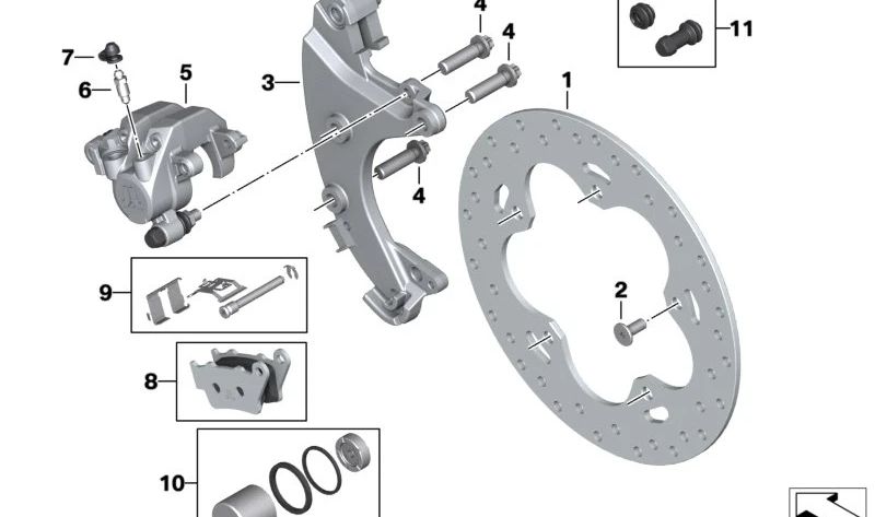 Conjunto de peças de fixação de lonas de freio OEM 34211690685 para motocicletas BMW C 400 GT, C 400 X, K07. Originais BMW Motorrad.