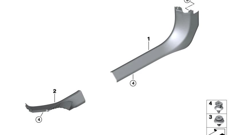 Moldura inferior entrada puerta trasera derecha OEM 51435A36B96 para BMW G60, G61, G90. Color negro. Original BMW.