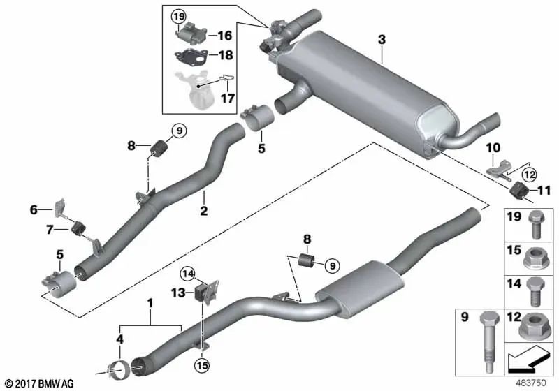 Intermediate pipe for BMW G32, G32N, G11, G11N (OEM 18308637731). Original BMW