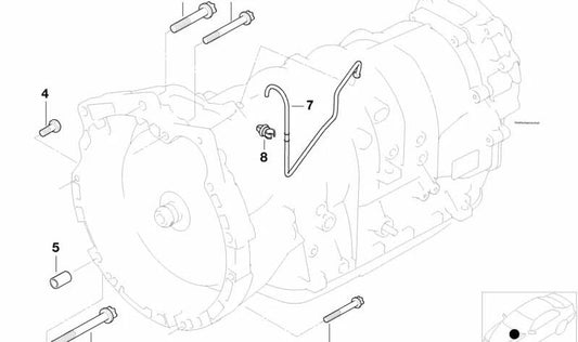 Tubo de ventilación transmisión OEM 24147510351 para BMW X5 E53 3.0d (FA71, FA72, FA81, FA82) con cambio manual y automático. Apto para modelos fabricados entre 2001 y 2003. Original BMW.