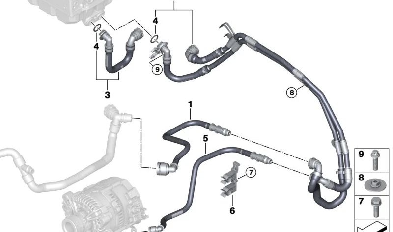 Tuerca hexagonal con arandela OEM 13748595109 para BMW G42 220d, G20 316d, 318d (todos los tipos indicados). Pieza del sistema de refrigeración de batería. Original BMW.