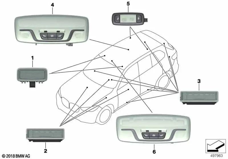 Luz interior techo panorámico derecha para BMW X5 G05, X7 G07 (OEM 63317911120). Original BMW
