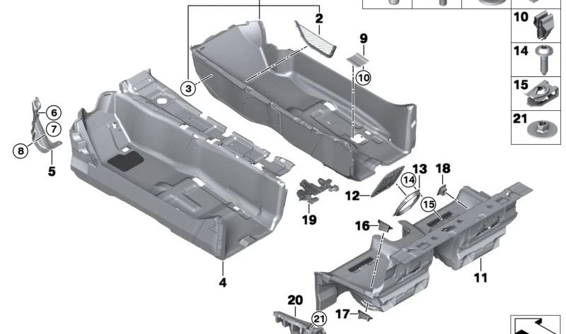 Rivestimento del pavimento anteriore destro per BMW I12, I15 (OEM 51477351108). BMW originale