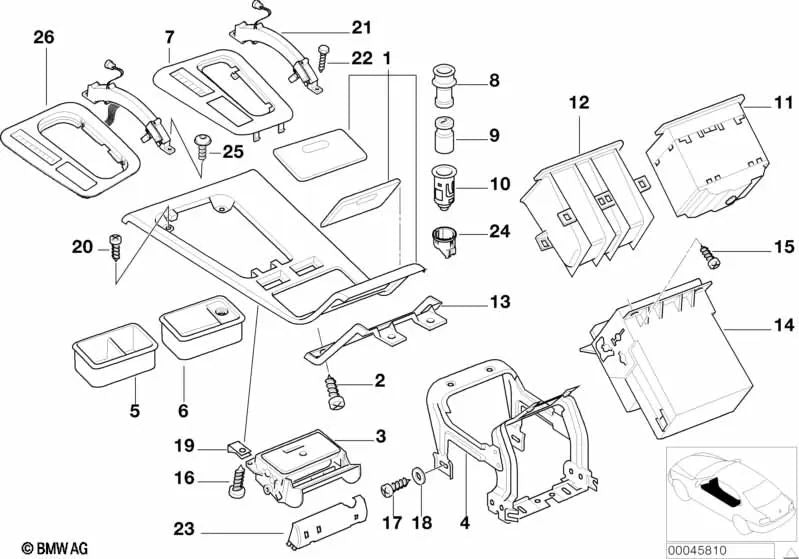 Supplemento console centrale OEM 51168160423 per BMW Serie 7 E38 (725tds, 728i, 728iL). BMW originale.