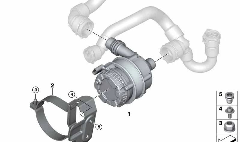 Soporte bomba de agua eléctrica OEM 11518663637 para BMW F20, F21, F22, F23, F30, F31, F34, F35, F32, F33, F36, G30, G38, G32. Original BMW.
