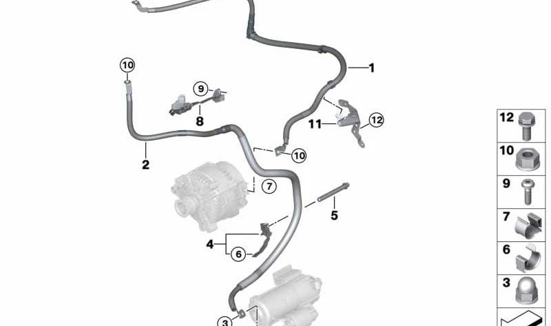 Cable del motor de arranque (B+) OEM 12428584890 para BMW G01, G01N, G02, G02N. Pieza original BMW.